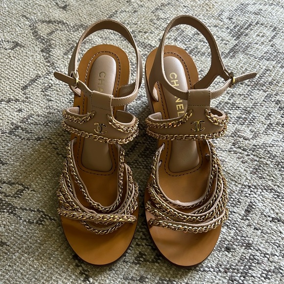 CHANEL gold chain multi strand wooden wedges - Picture 1 of 12